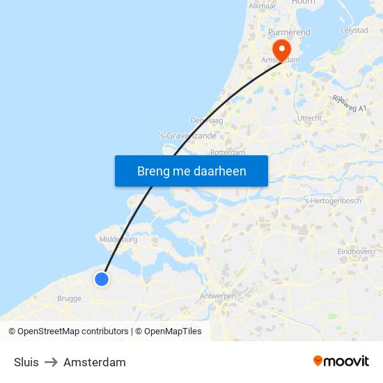 Sluis to Amsterdam map