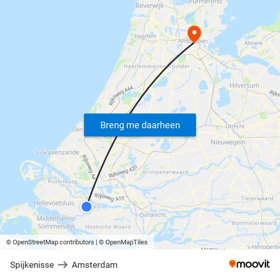 Spijkenisse to Amsterdam map