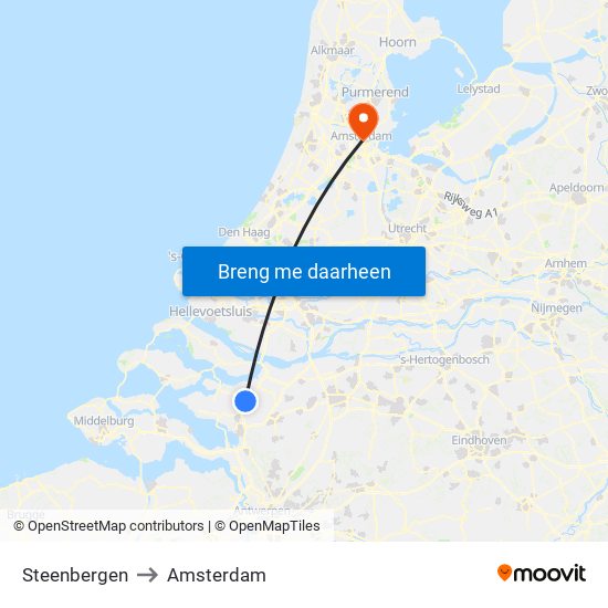 Steenbergen to Amsterdam map