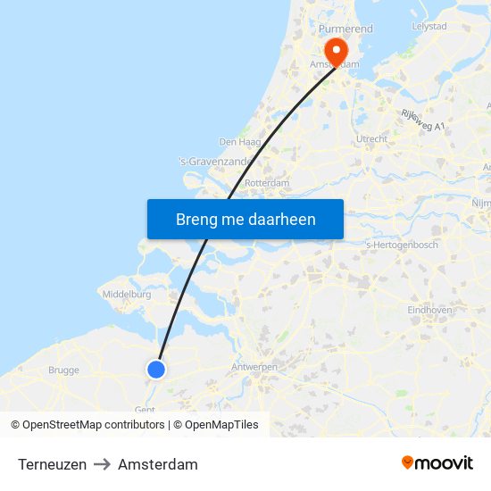 Terneuzen to Amsterdam map