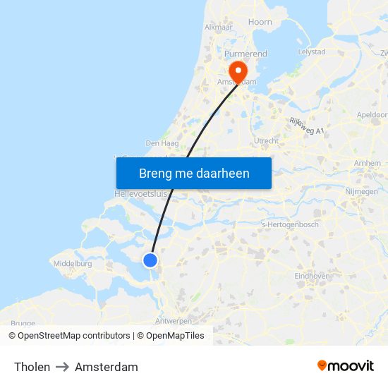 Tholen to Amsterdam map