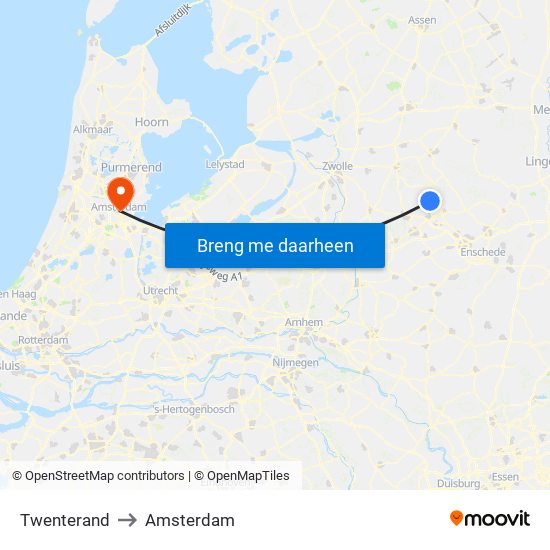 Twenterand to Amsterdam map