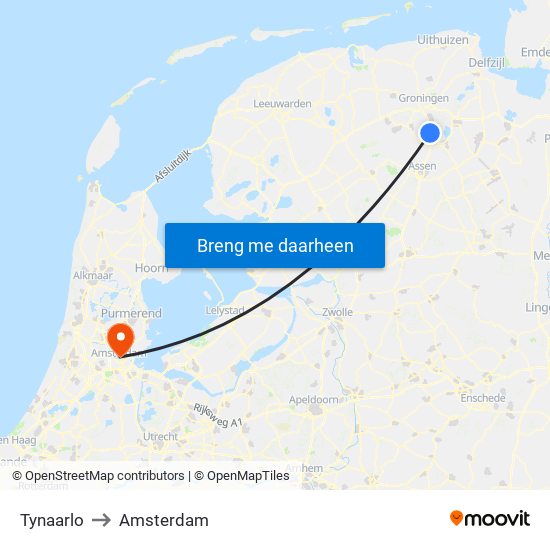 Tynaarlo to Amsterdam map