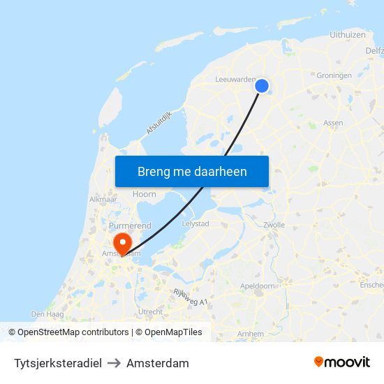 Tytsjerksteradiel to Amsterdam map