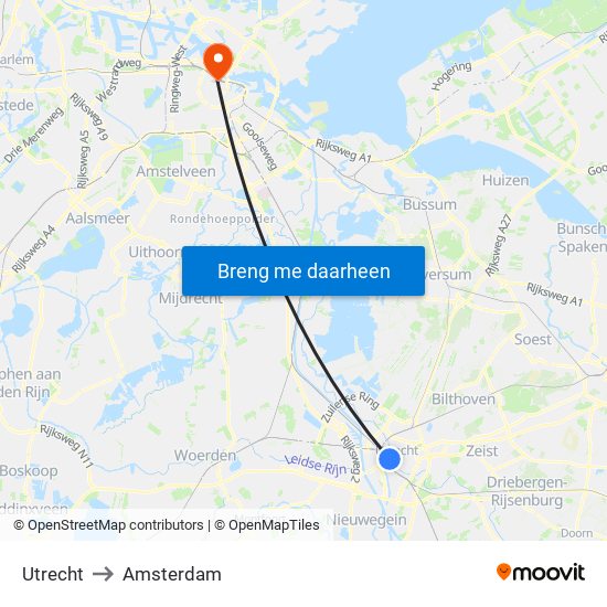 Utrecht to Amsterdam map