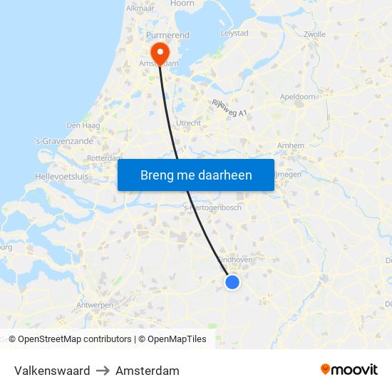 Valkenswaard to Amsterdam map