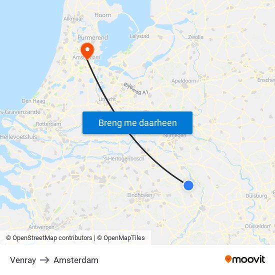 Venray to Amsterdam map