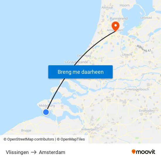 Vlissingen to Amsterdam map