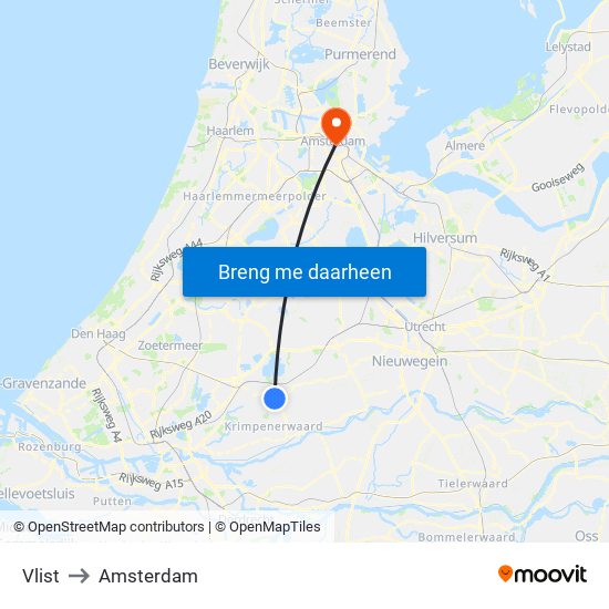 Vlist to Amsterdam map