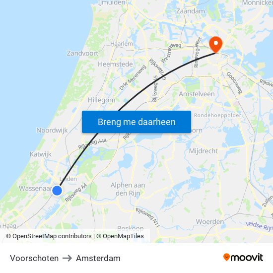 Voorschoten to Amsterdam map