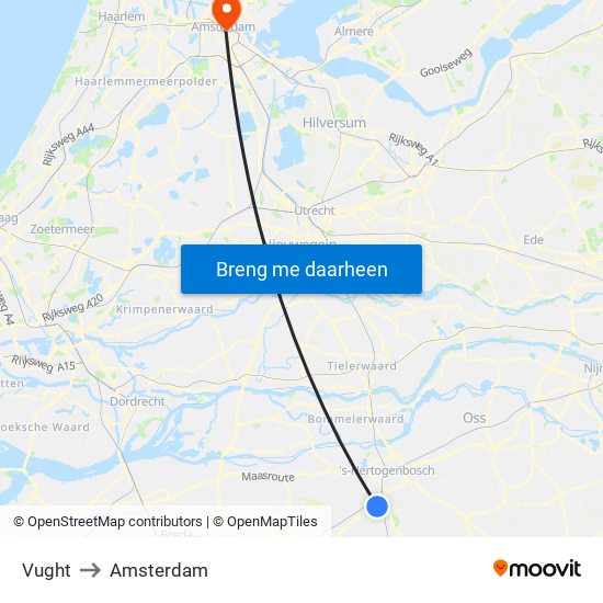 Vught to Amsterdam map