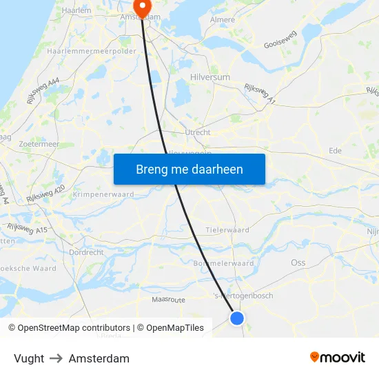 Vught to Amsterdam map