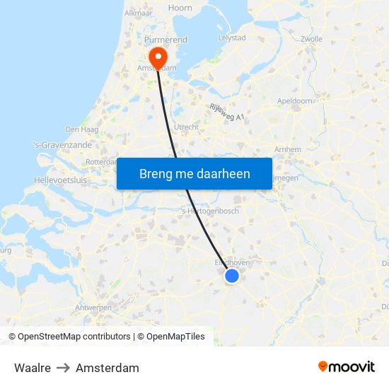 Waalre to Amsterdam map
