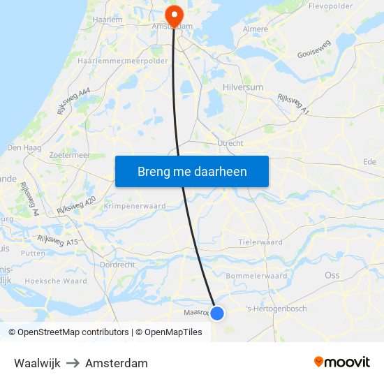 Waalwijk to Amsterdam map