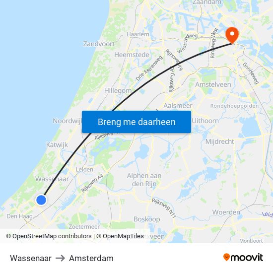 Wassenaar to Amsterdam map