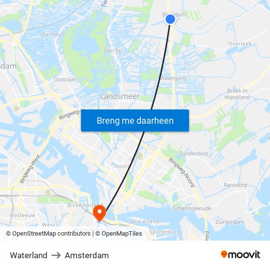 Waterland to Amsterdam map