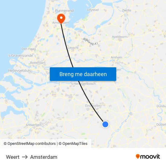 Weert to Amsterdam map