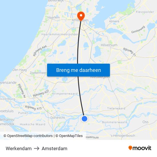 Werkendam to Amsterdam map