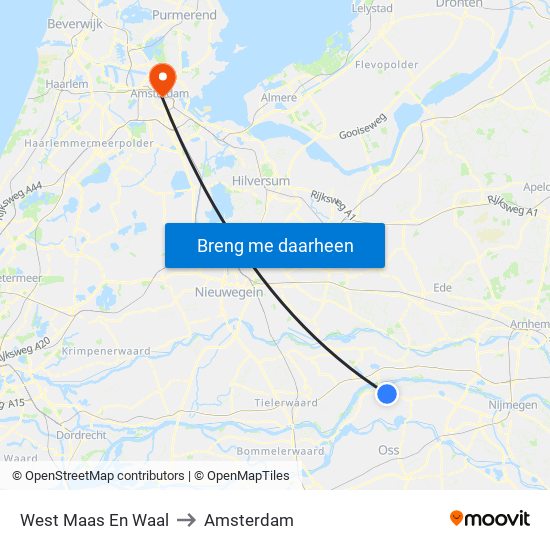 West Maas En Waal to Amsterdam map