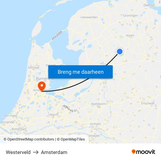 Westerveld to Amsterdam map