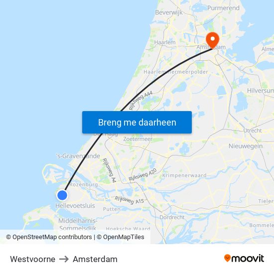 Westvoorne to Amsterdam map