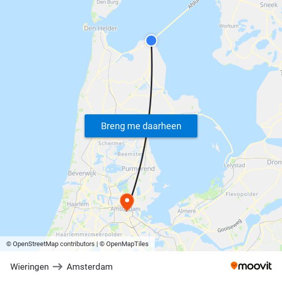 Wieringen to Amsterdam map
