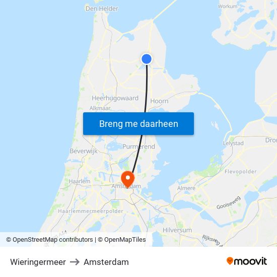 Wieringermeer to Amsterdam map