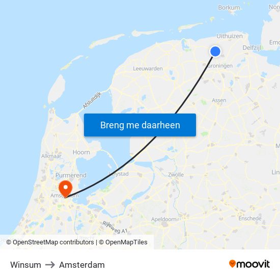 Winsum to Amsterdam map
