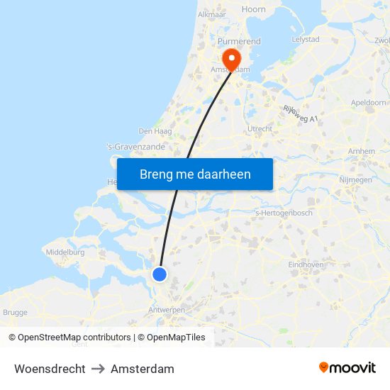 Woensdrecht to Amsterdam map