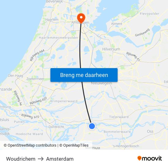 Woudrichem to Amsterdam map