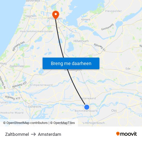 Zaltbommel to Amsterdam map