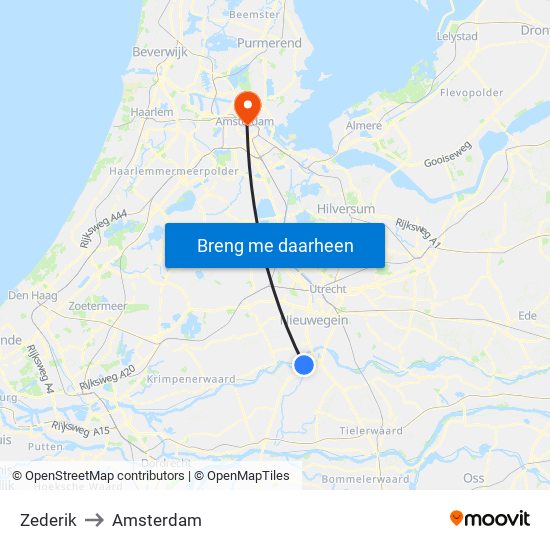 Zederik to Amsterdam map