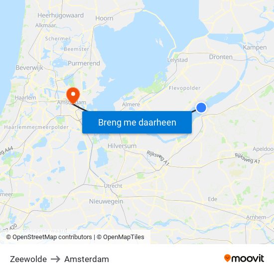 Zeewolde to Amsterdam map