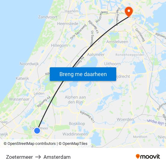 Zoetermeer to Amsterdam map