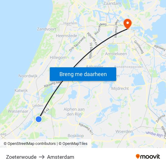 Zoeterwoude to Amsterdam map