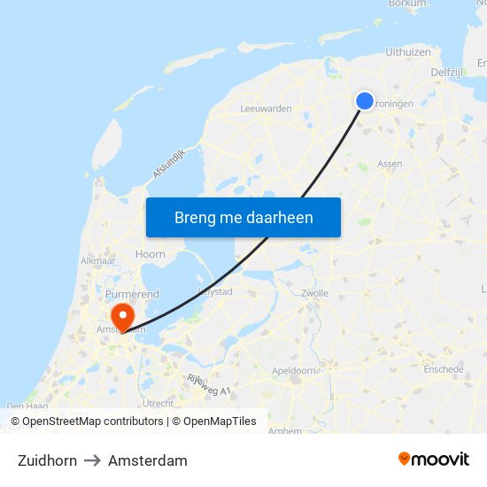 Zuidhorn to Amsterdam map