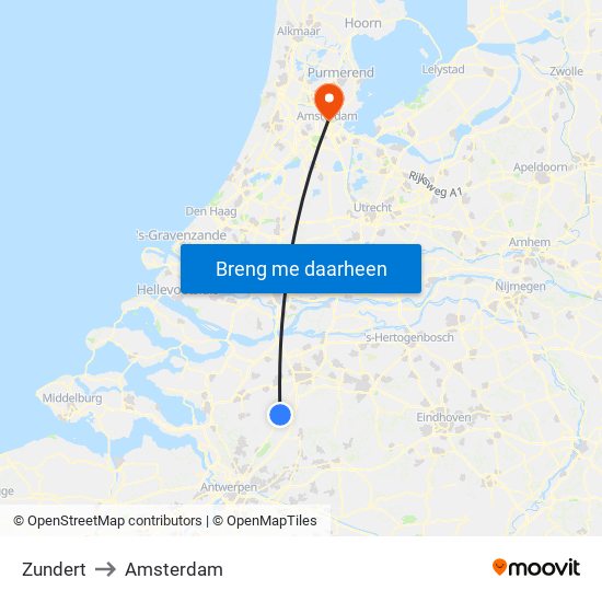 Zundert to Amsterdam map