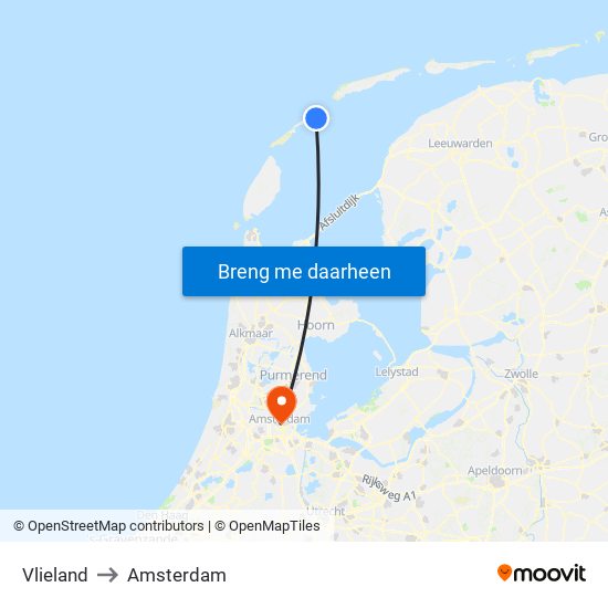 Vlieland to Amsterdam map