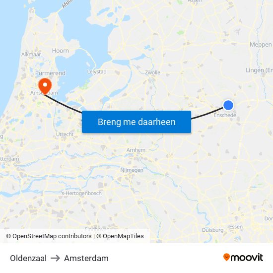 Oldenzaal to Amsterdam map