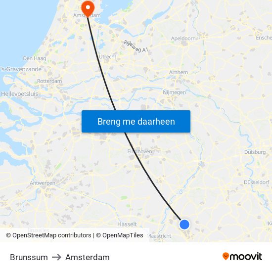 Brunssum to Amsterdam map