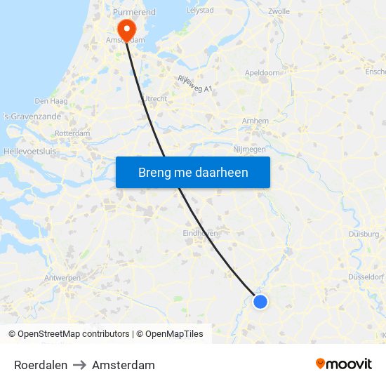 Roerdalen to Amsterdam map