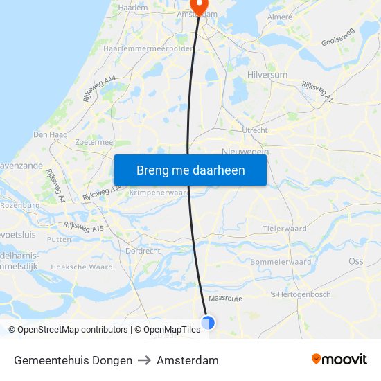 Gemeentehuis Dongen to Amsterdam map