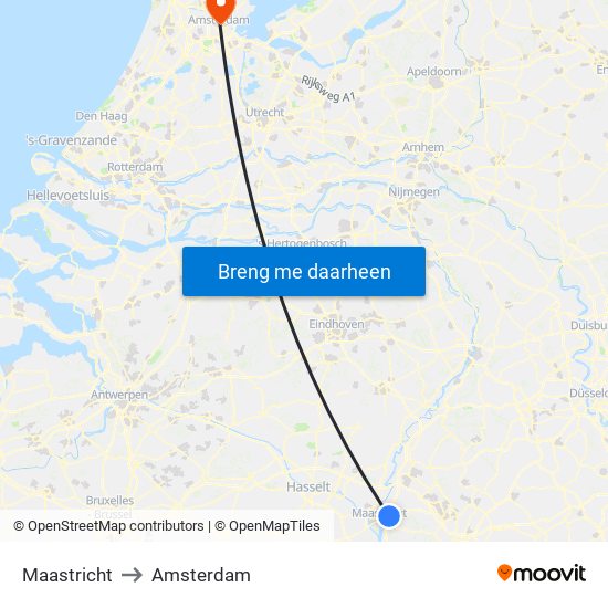 Maastricht to Amsterdam map