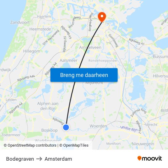 Bodegraven to Amsterdam map