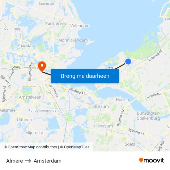 Almere to Amsterdam map