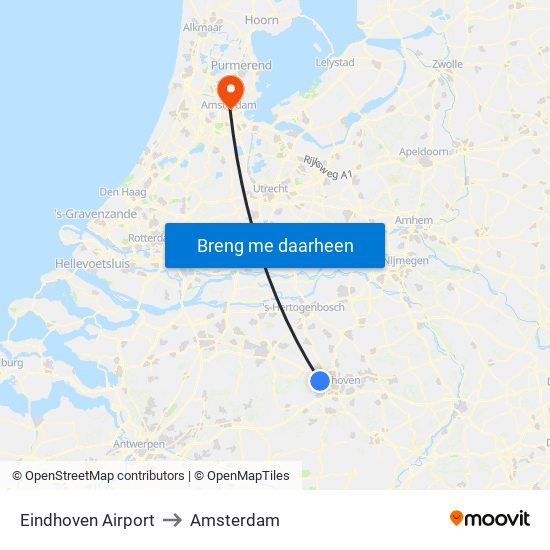 Eindhoven Airport to Amsterdam map