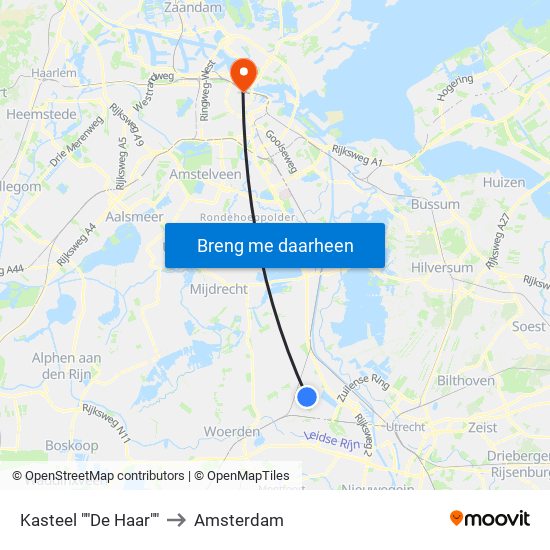 Kasteel ""De Haar"" to Amsterdam map