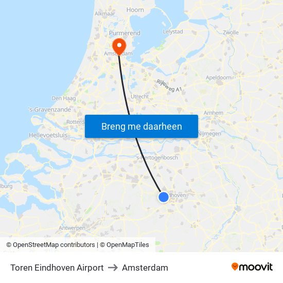 Toren Eindhoven Airport to Amsterdam map