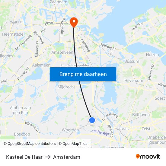 Kasteel De Haar to Amsterdam map