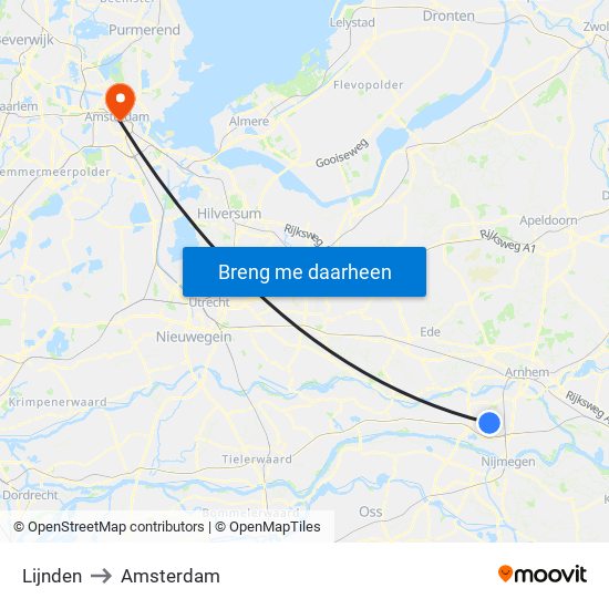 Lijnden to Amsterdam map